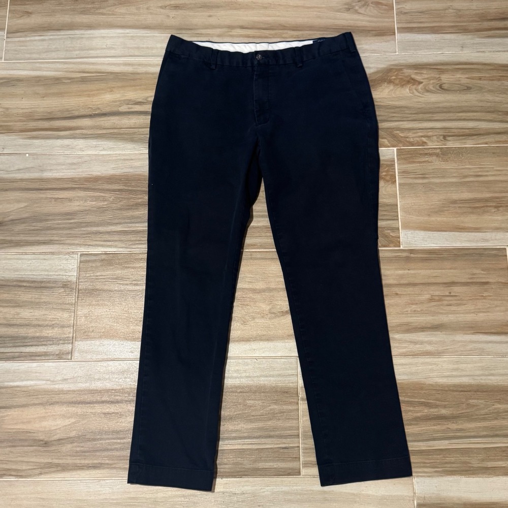 Polo Ralph Lauren Mens Stretch Slim Fit Chino Pants Navy Blue 36/32 Flat Front